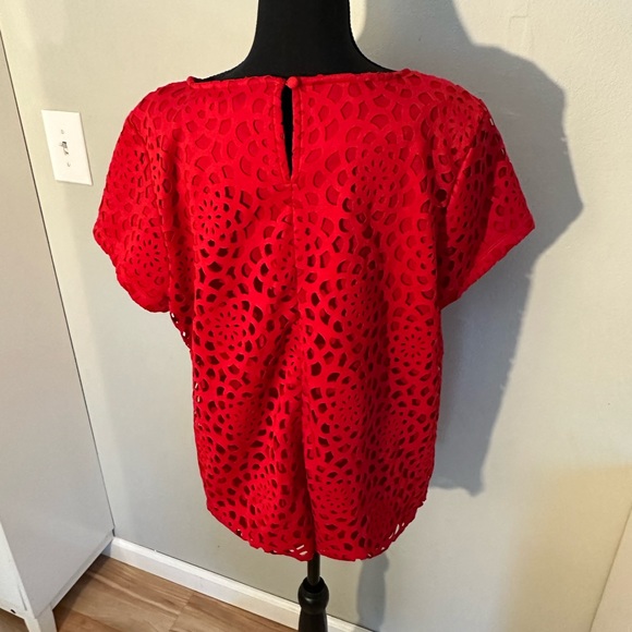Roz and Ali. Red eyelet top with short sleeves - Picture 3 of 6